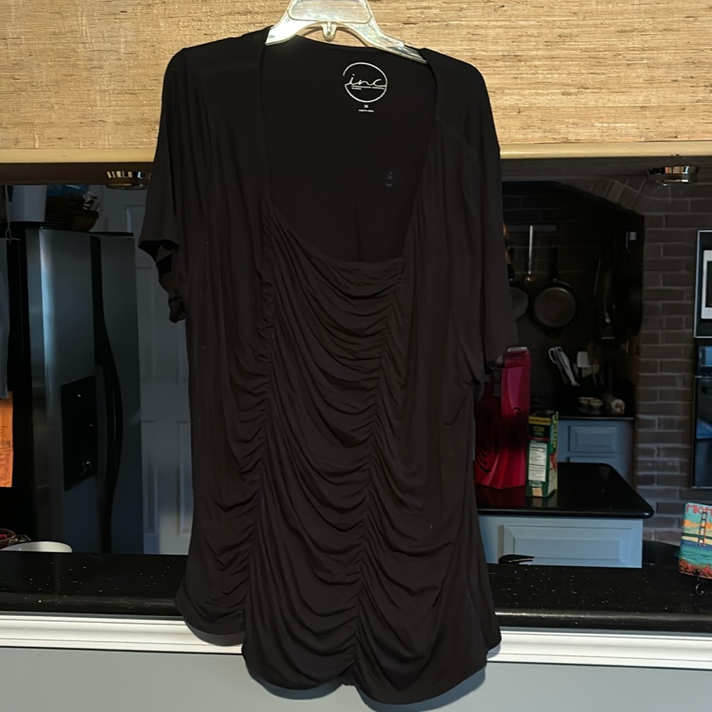 INC international concepts black tiered ruffle short sleeve top